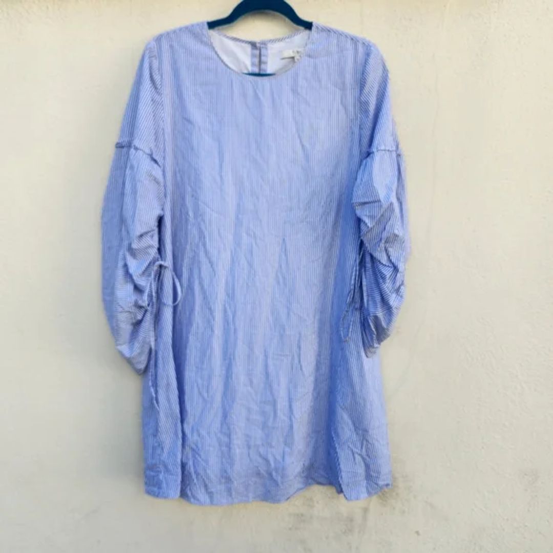 Tibi Elliot Stripe Trapeze Dress In Blue Multi