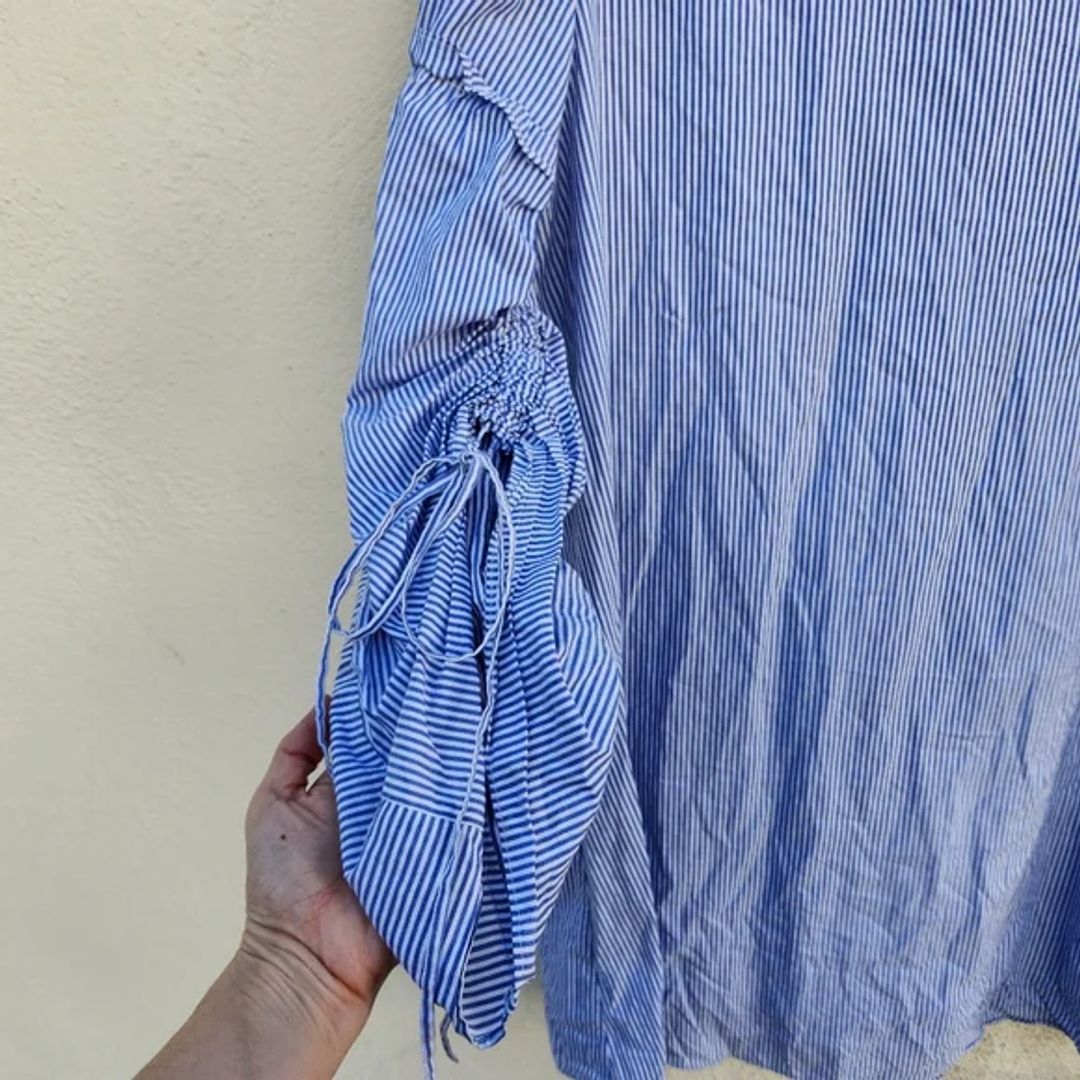 Tibi Elliot Stripe Trapeze Dress In Blue Multi