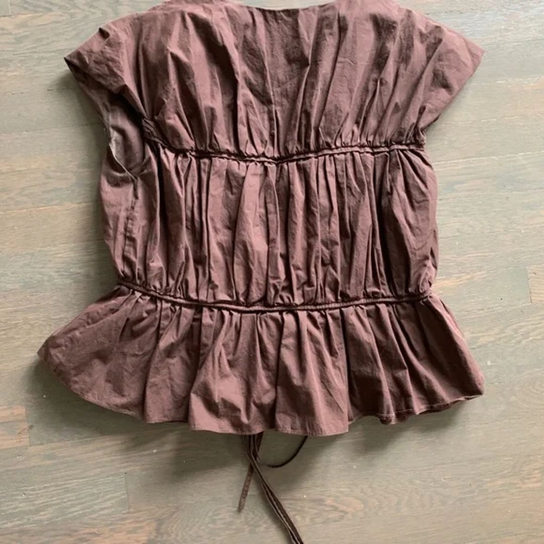 Tove Thea Organic Cotton Gathered Sleeveless Top Chocolate