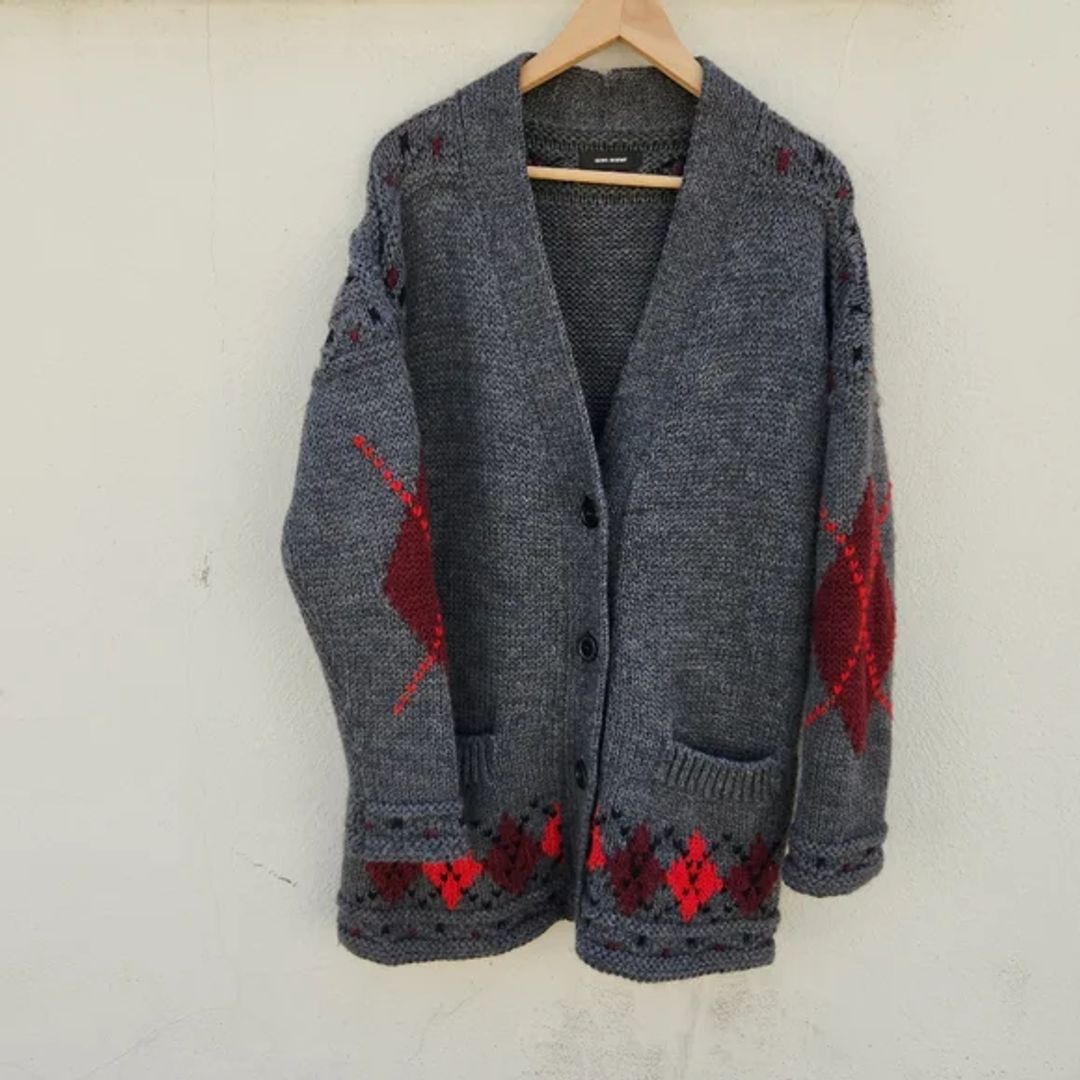 Woman Geena Oversized Argyle Wool And Alpaca-blend Cardigan Gray In Grey