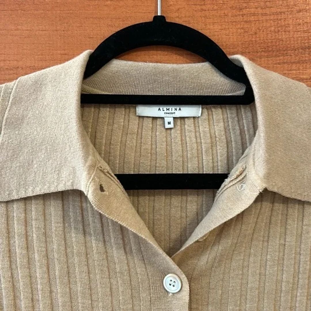 Almina Concept Beige Ribbed Cardigan