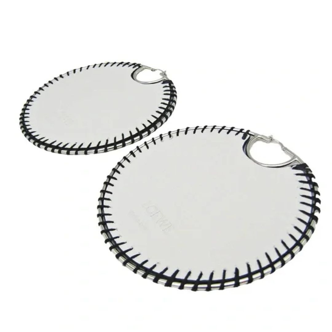 Loewe Leather Rose Whipstitch Large Statement Hoop Earrings