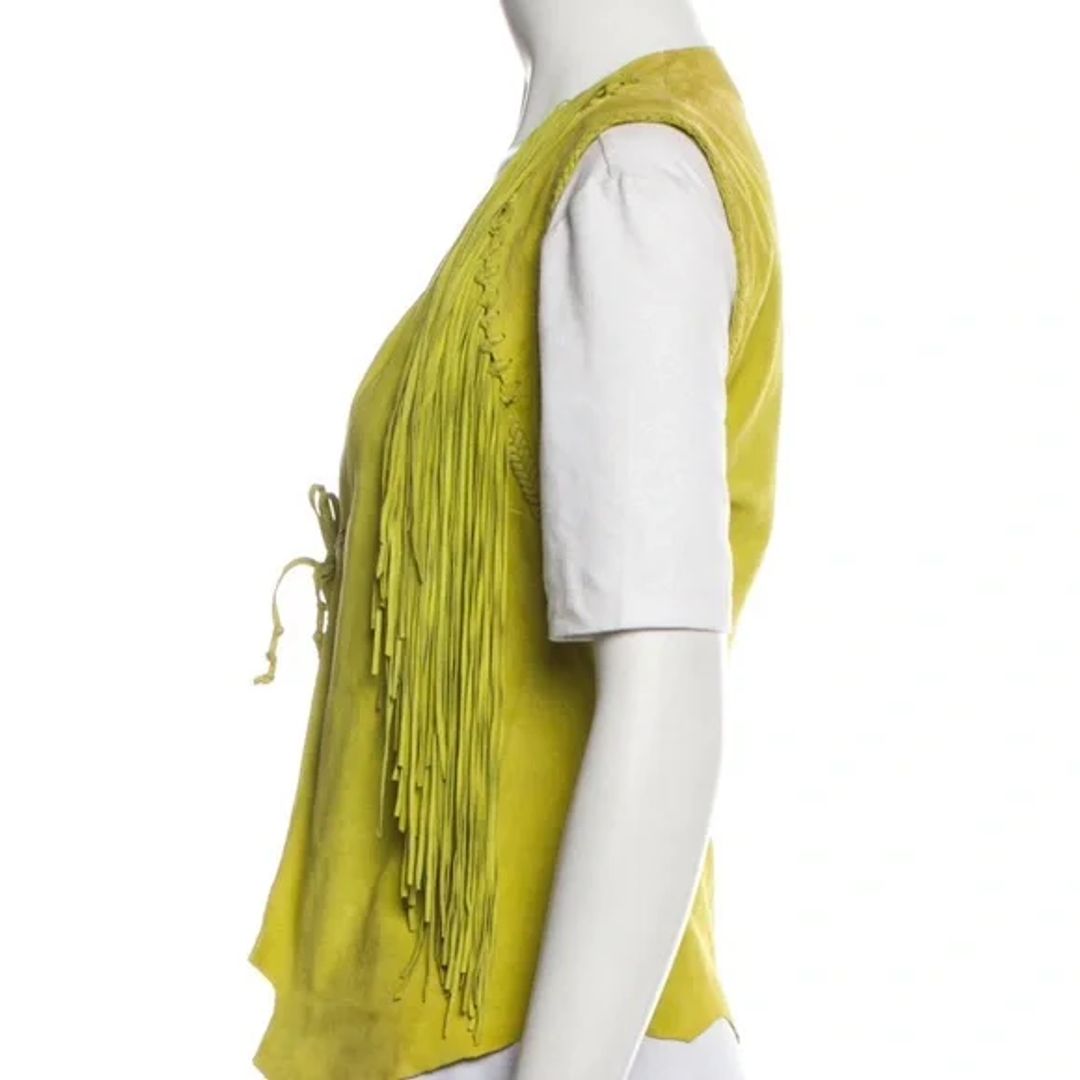 Roberto Cavalli Fringe Lime Green Suede Vest