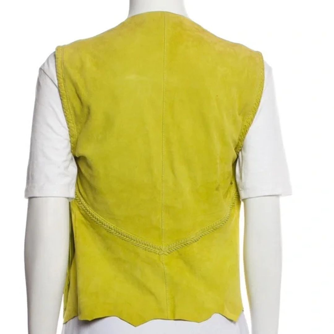 Roberto Cavalli Fringe Lime Green Suede Vest