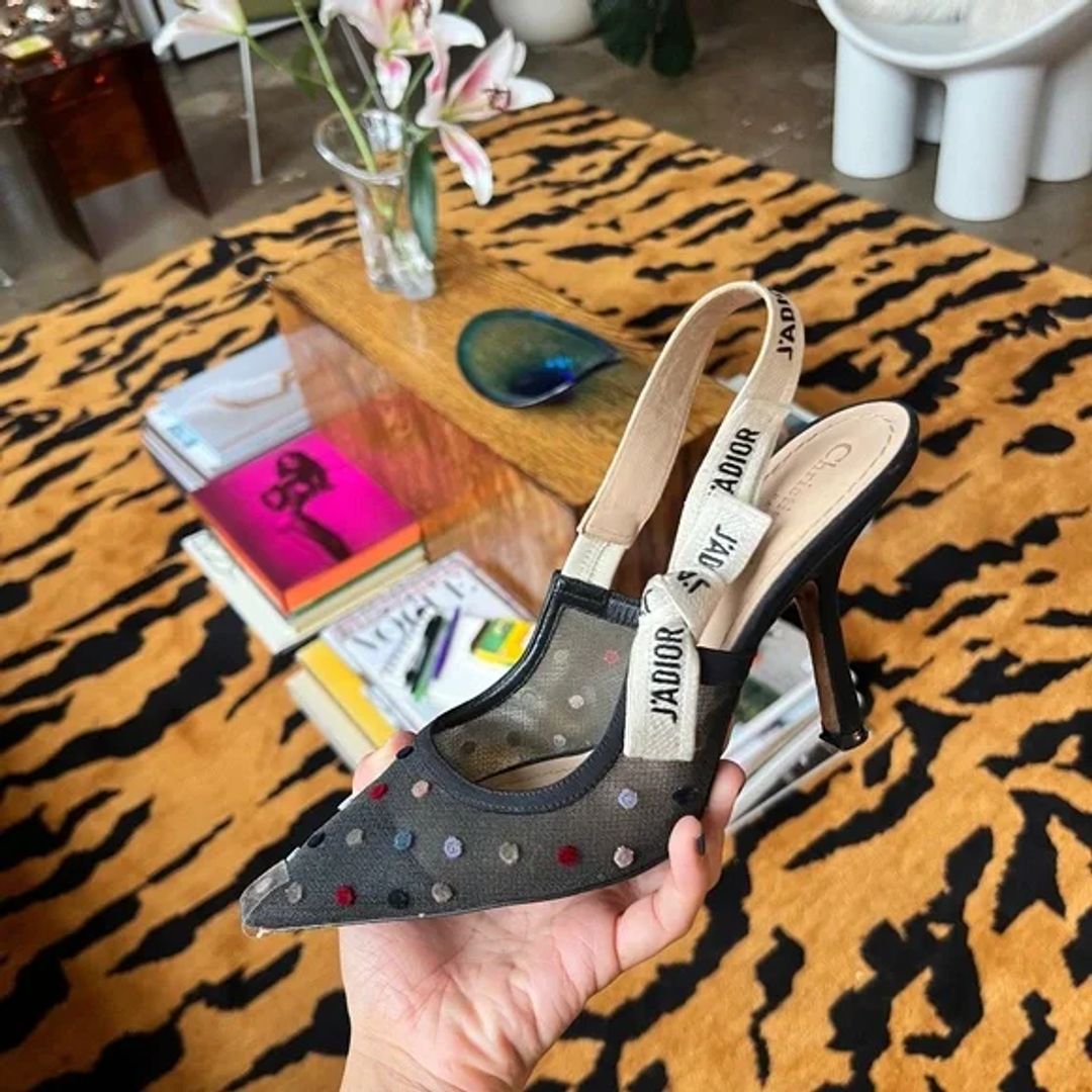 Mesh Polka Dot Slingback Heels