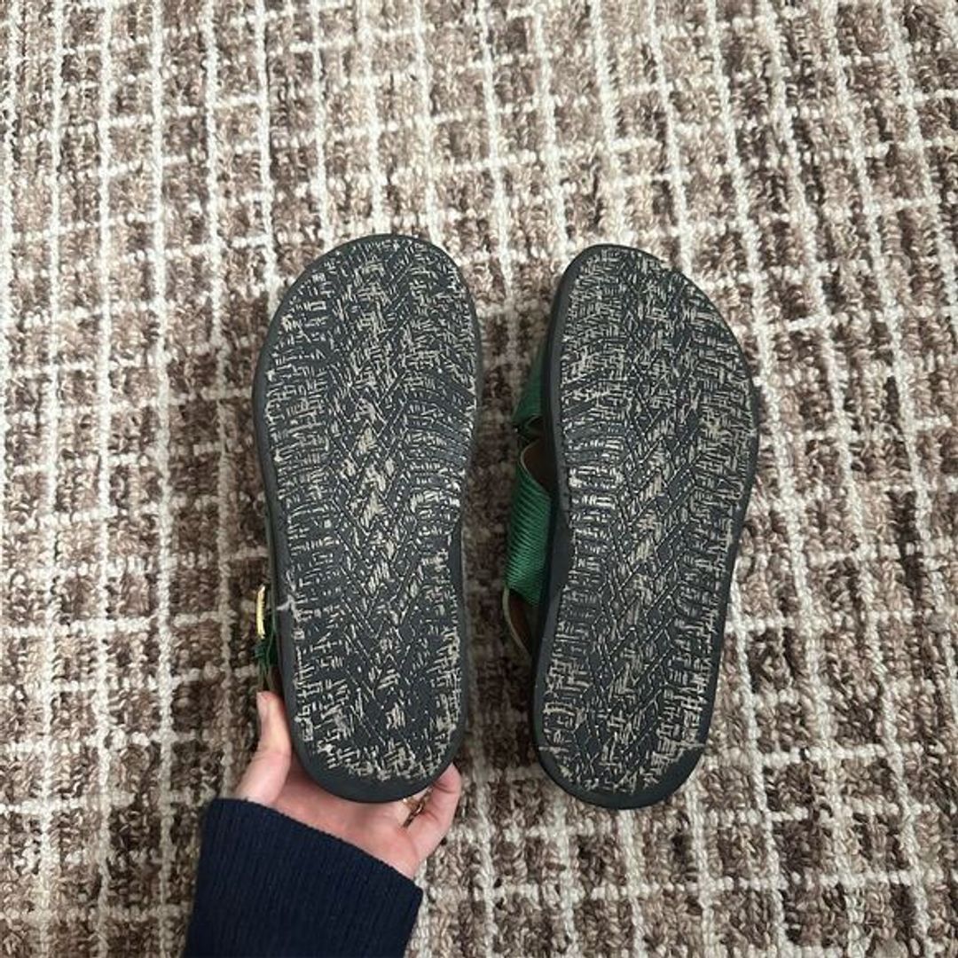 Marni Fussbett Slingback Sandals Women's Green Leather Flat Buckle Casual