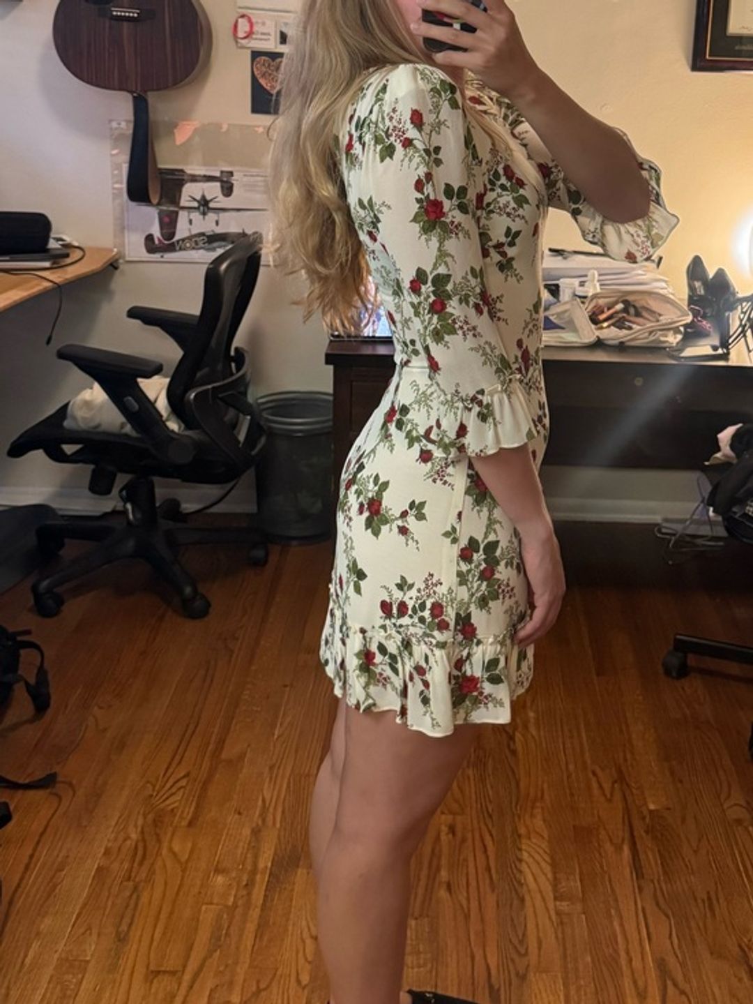 Reformation Doutzen Like New Cream Floral Ruffle Mini Dress