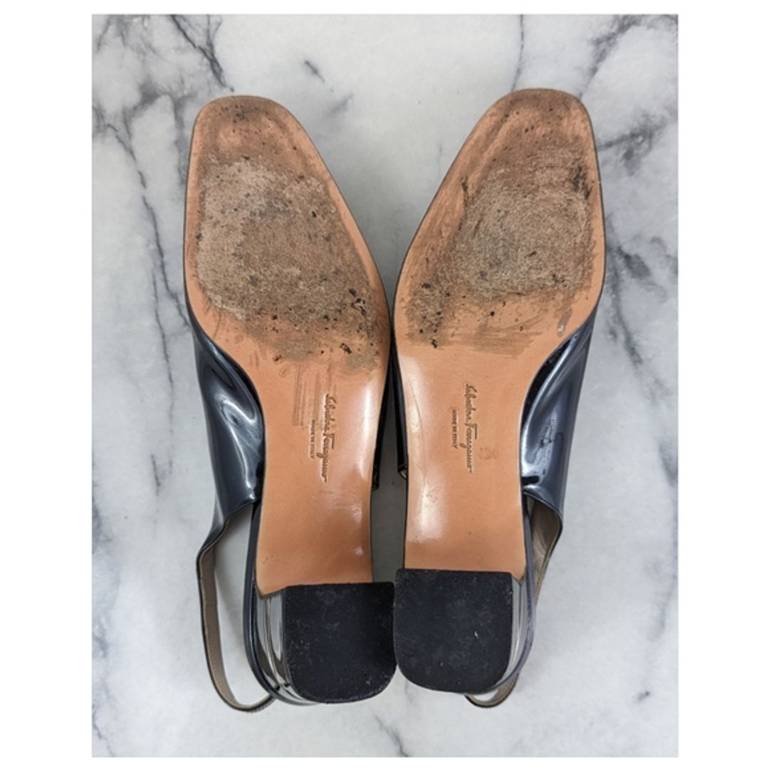 Ferragamo Patent Leather Sling Back Pumps Silver