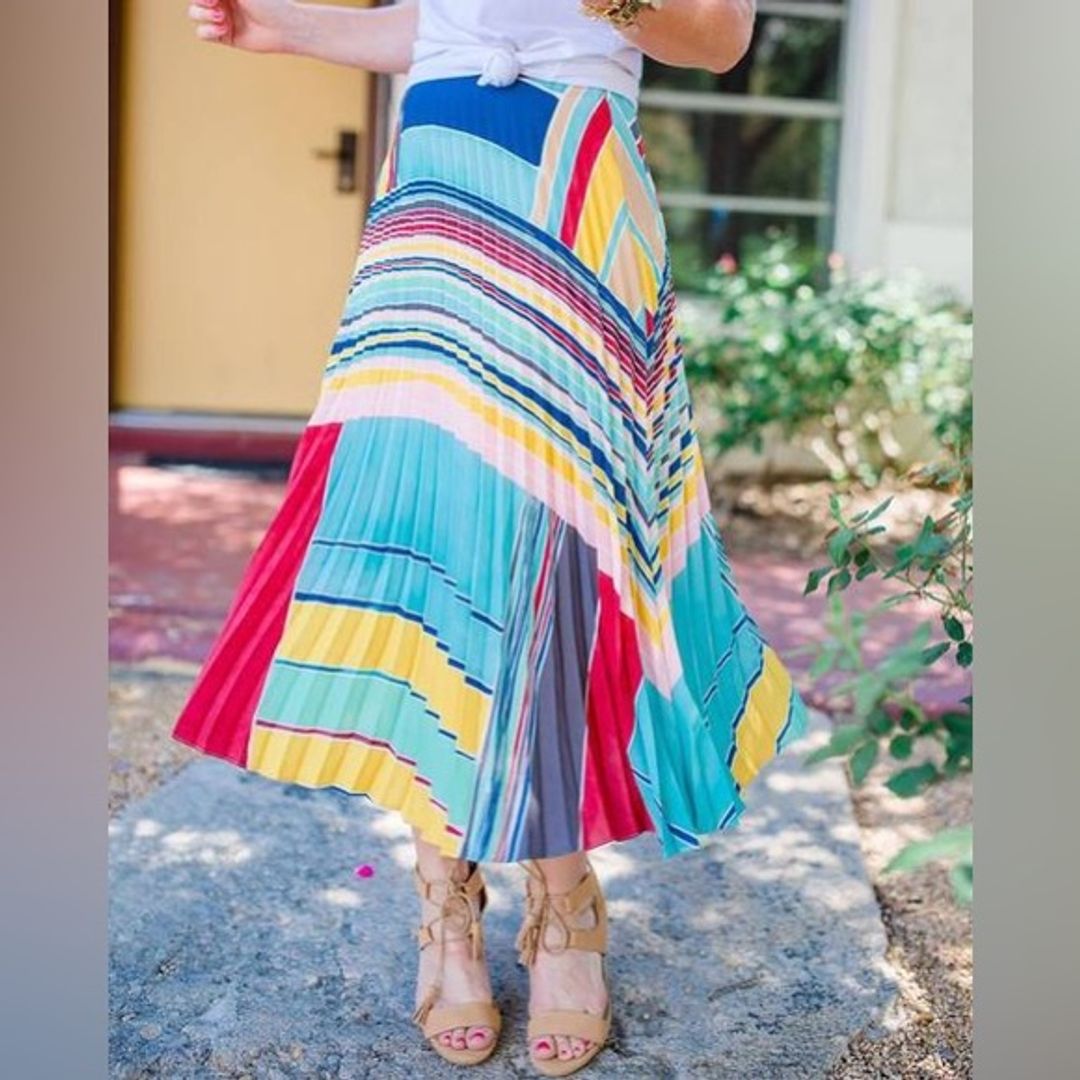 LOFT Cabana Pleated Maxi Skirt in Red