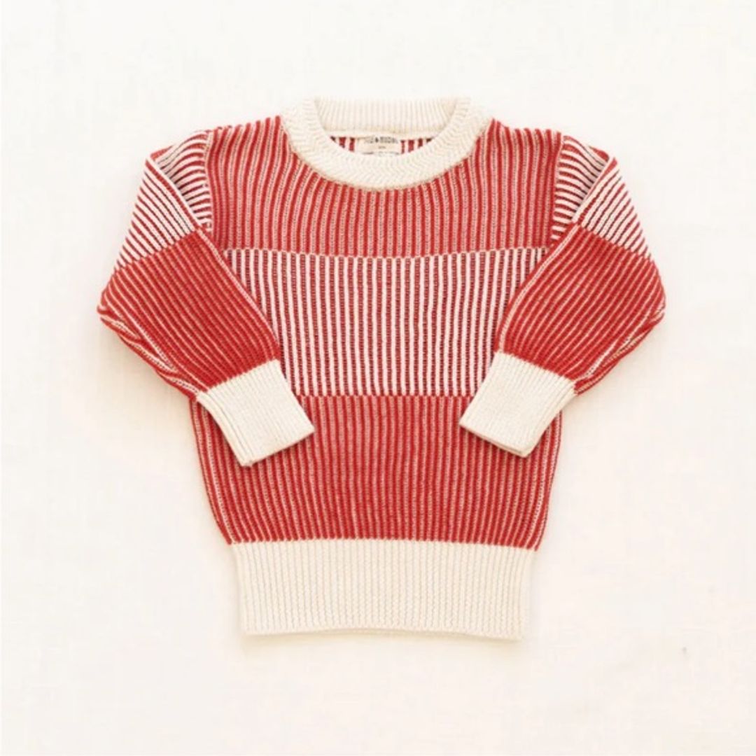 Vince Fin & Vince Red/White Cotton Ribbed Sweater