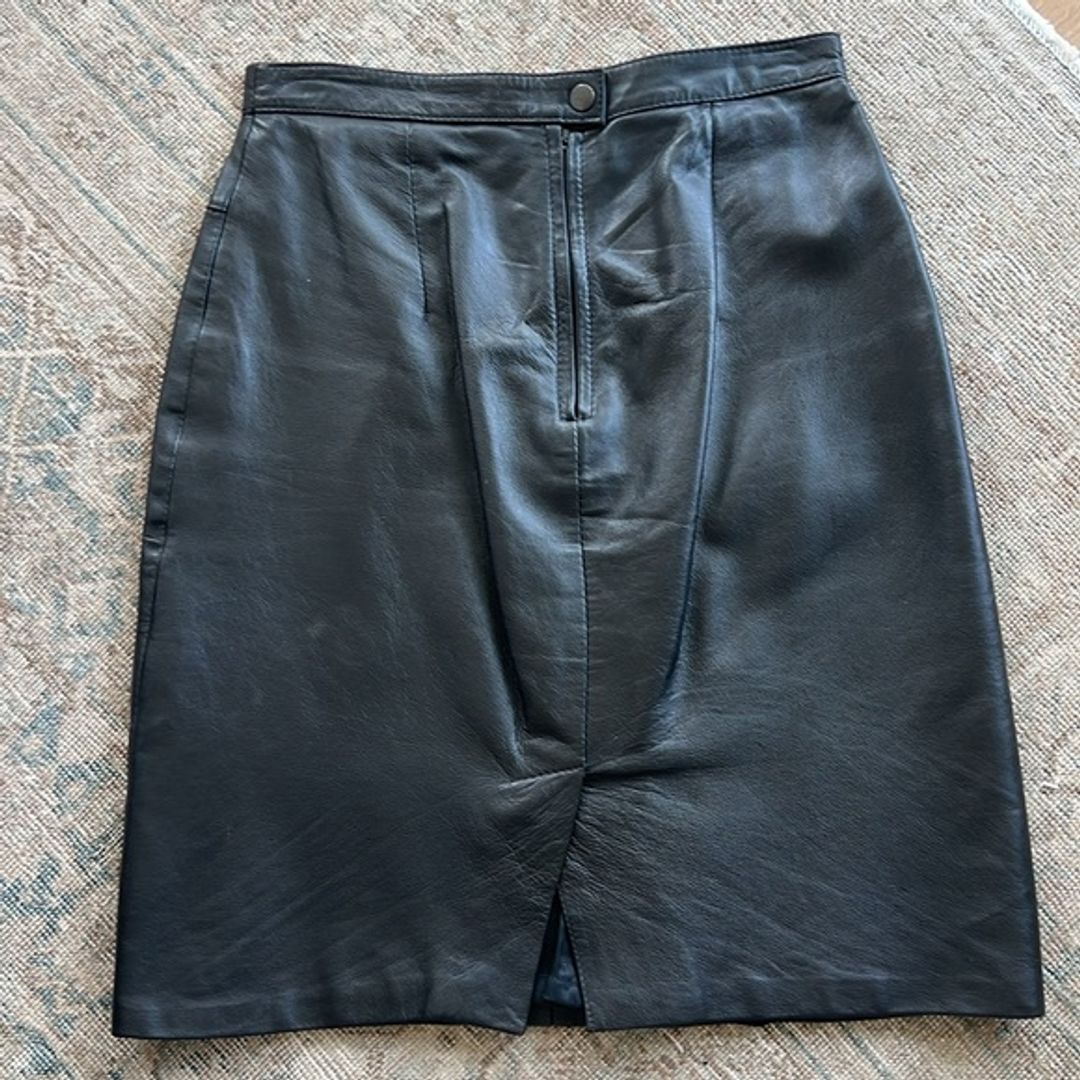 Vintage Black Leather Skirt  Size M
