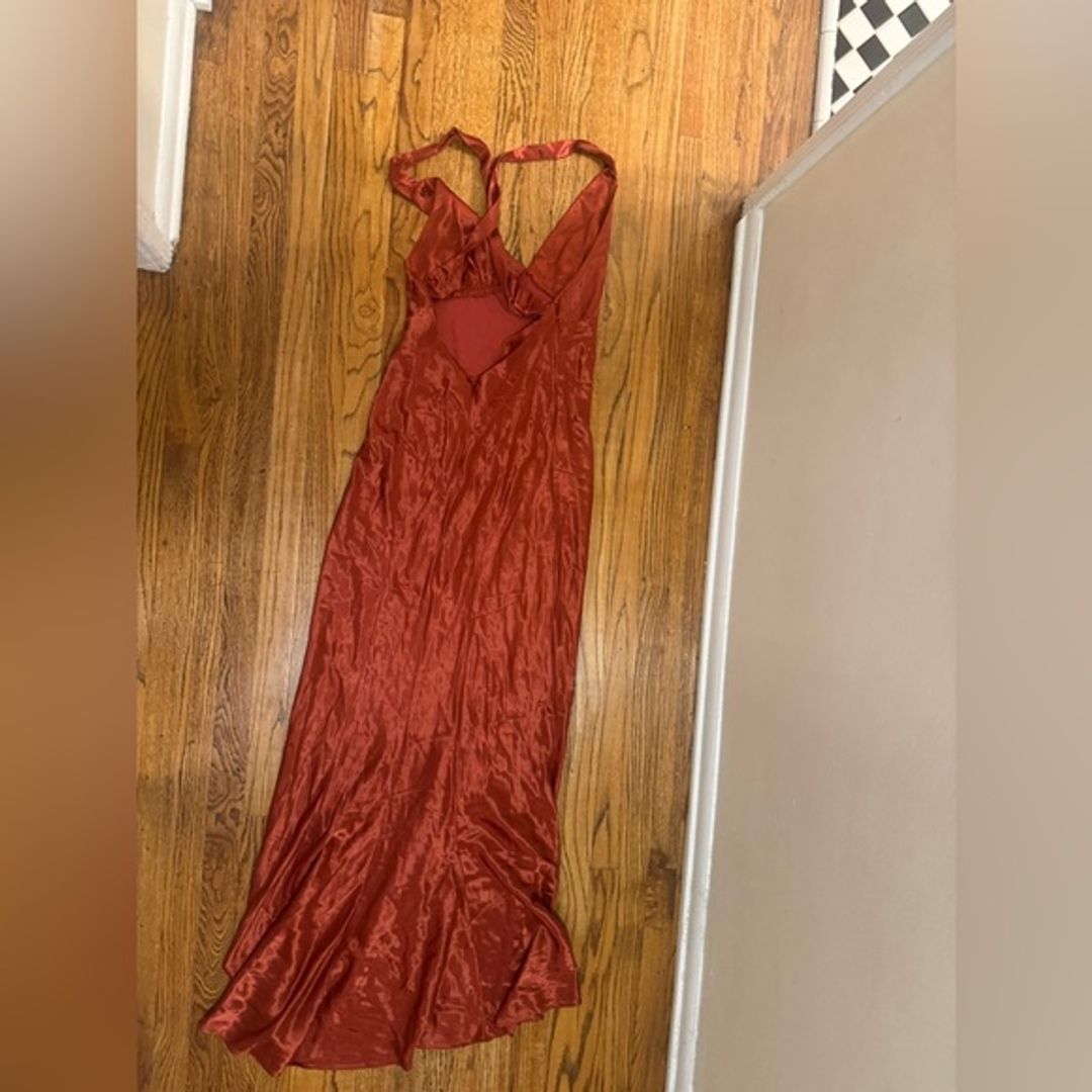 Vintage Kiki USA Rust Orange Satin Maxi Dress
