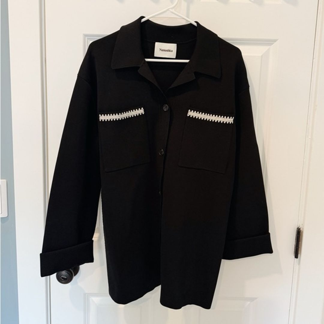 Nanushka Silvia Black Crochet Shirt Jacket