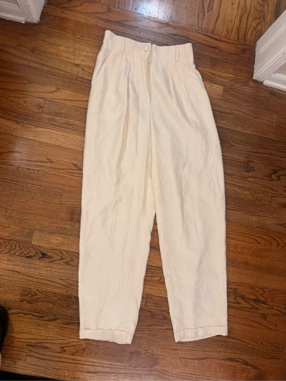 Vintage Silk Pleated Effortless High-Rise Cream Pants