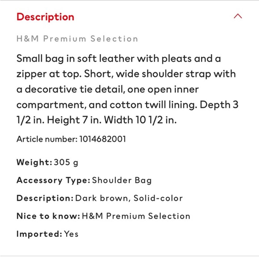 H&M Premium Leather Chocolate Brown Puffer Bag