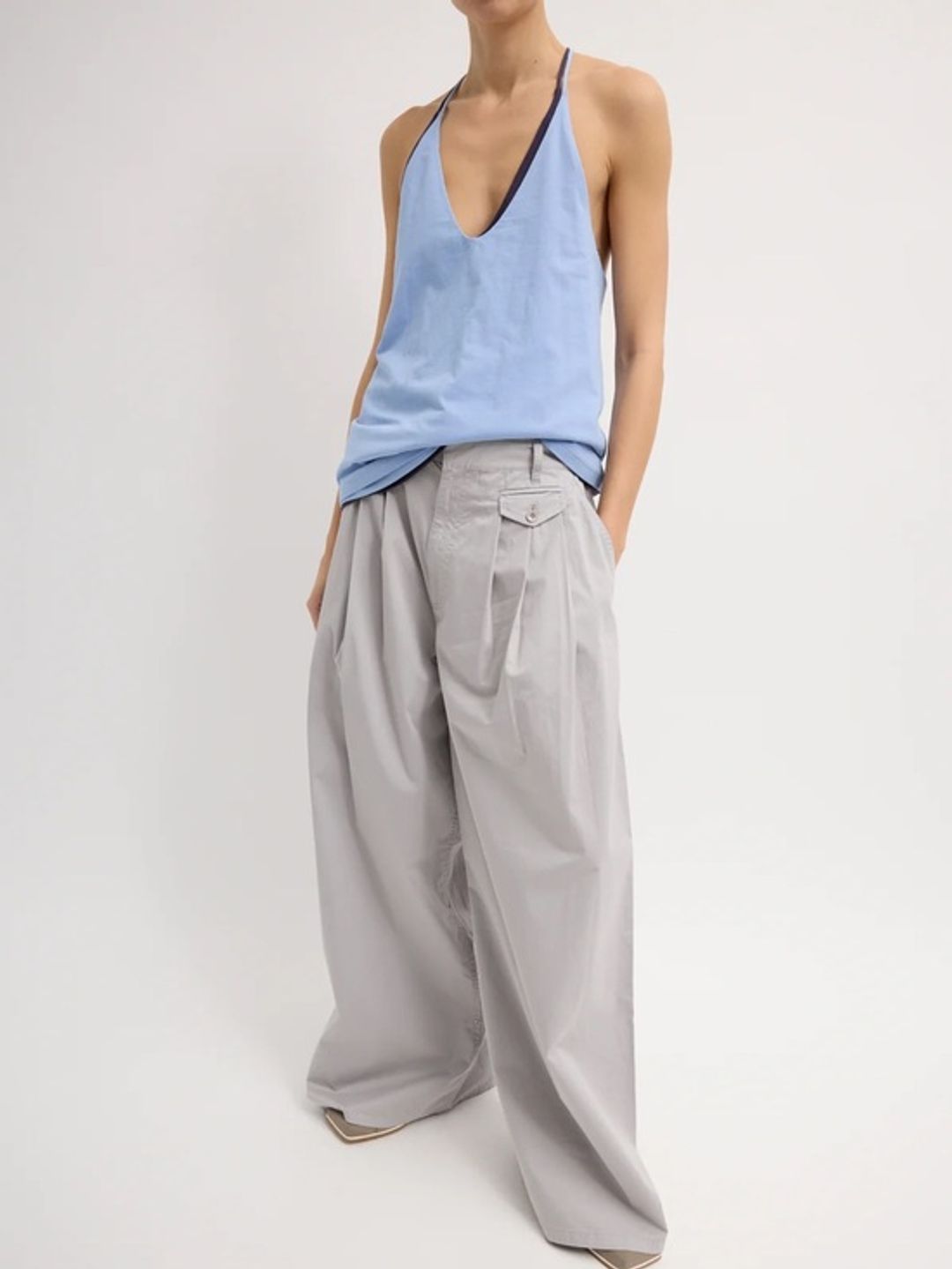 Garment Dyed Silky Cotton Triple Pleat Pant