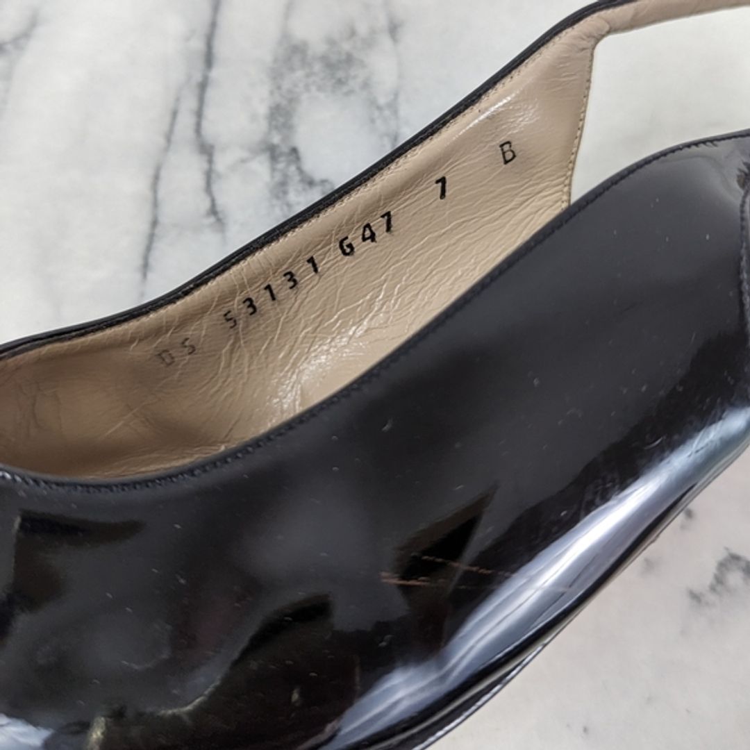 Ferragamo Patent Leather Sling Back Pumps Silver