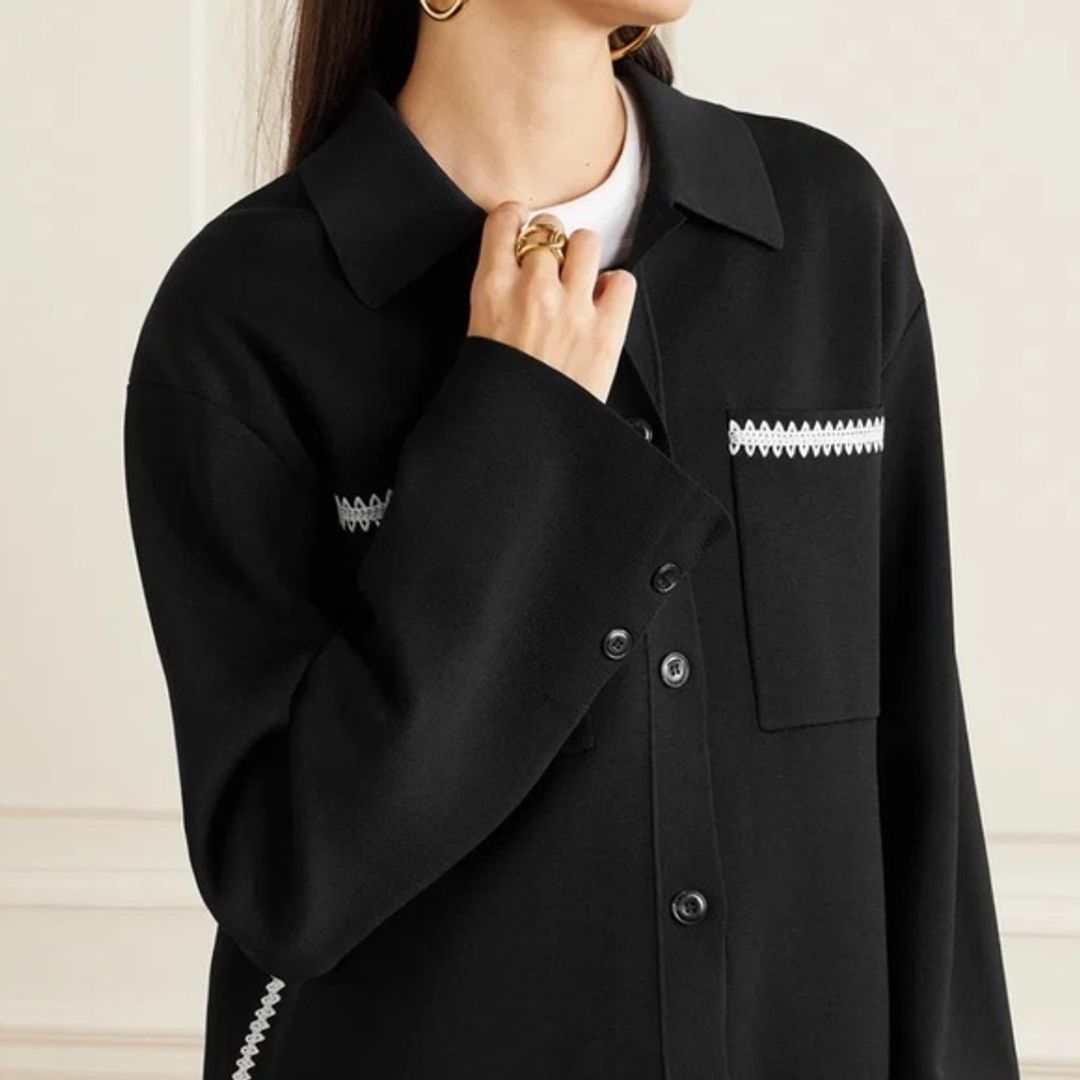 Nanushka Silvia Black Crochet Shirt Jacket