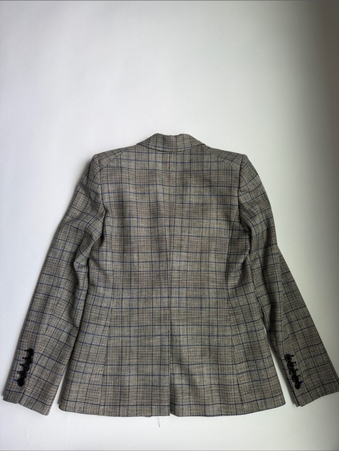 Veronica Beard Double-Breasted Plaid Blazer in Gray and Blue