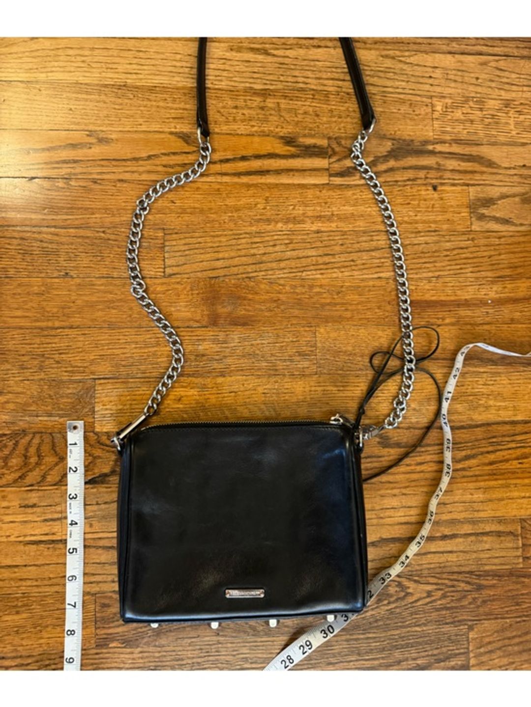 Rebecca Minkoff Black Leather Silver Hardware Crossbody Chain Bag, One Size, US