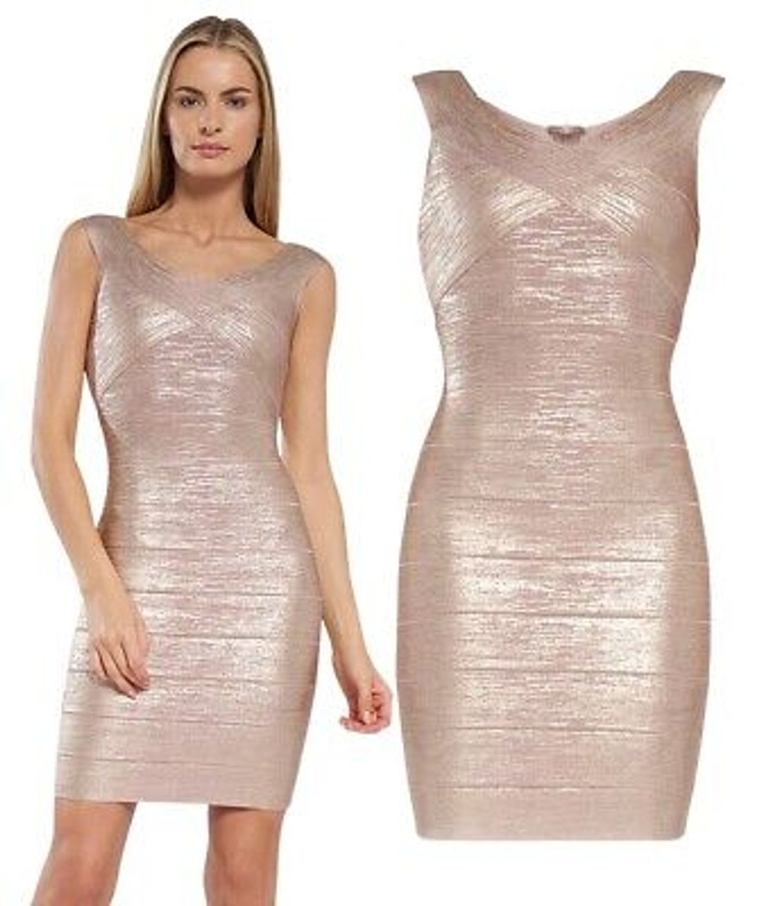 Herve Leger Foiled Crisscross Bandage Mini Dress