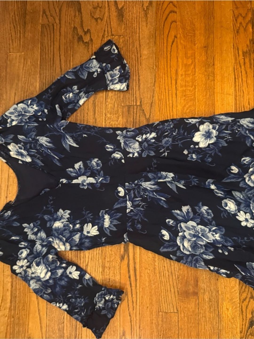 Reformation Doutzen Floral Navy Ruffle-Hem Mini Dress