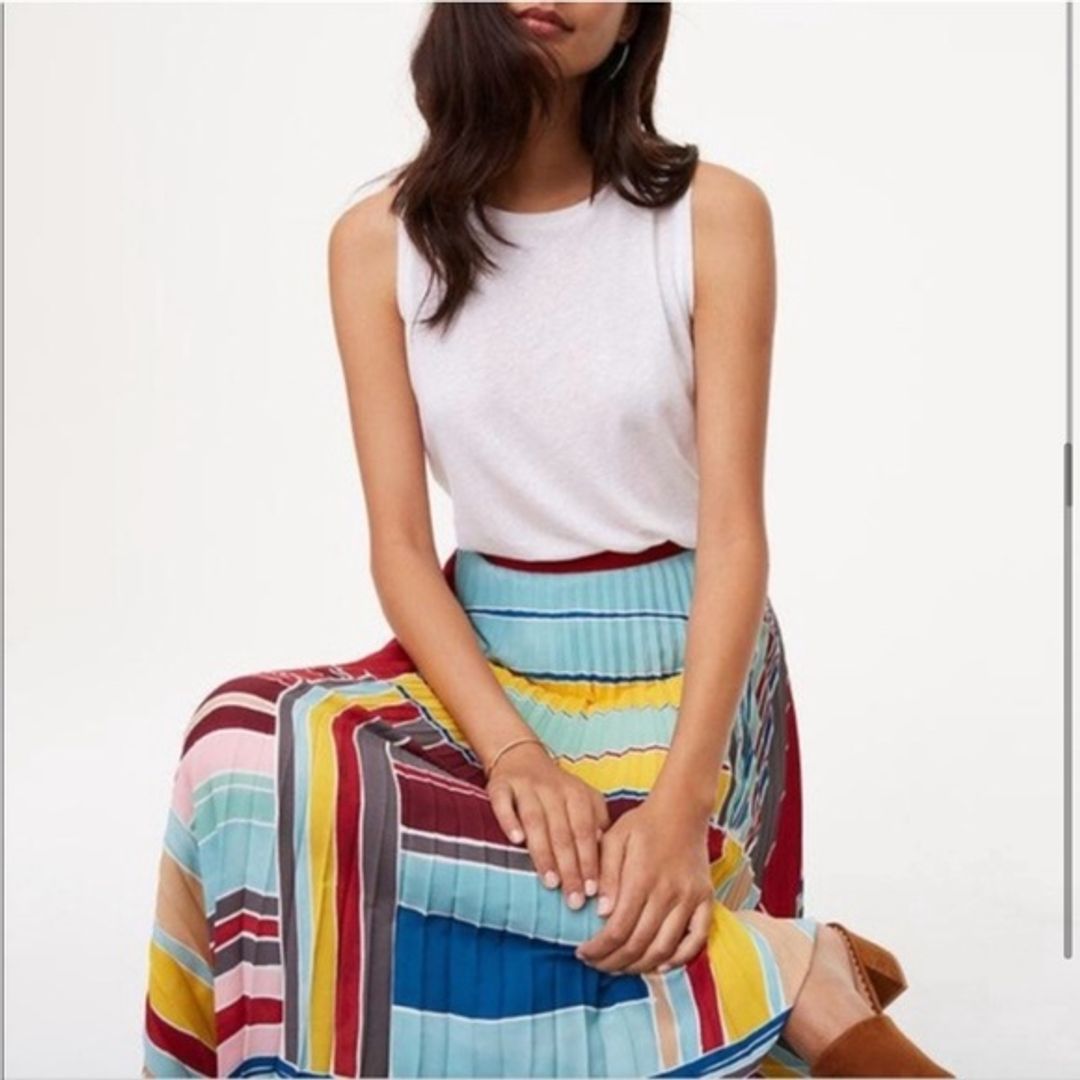 LOFT Cabana Pleated Maxi Skirt in Red