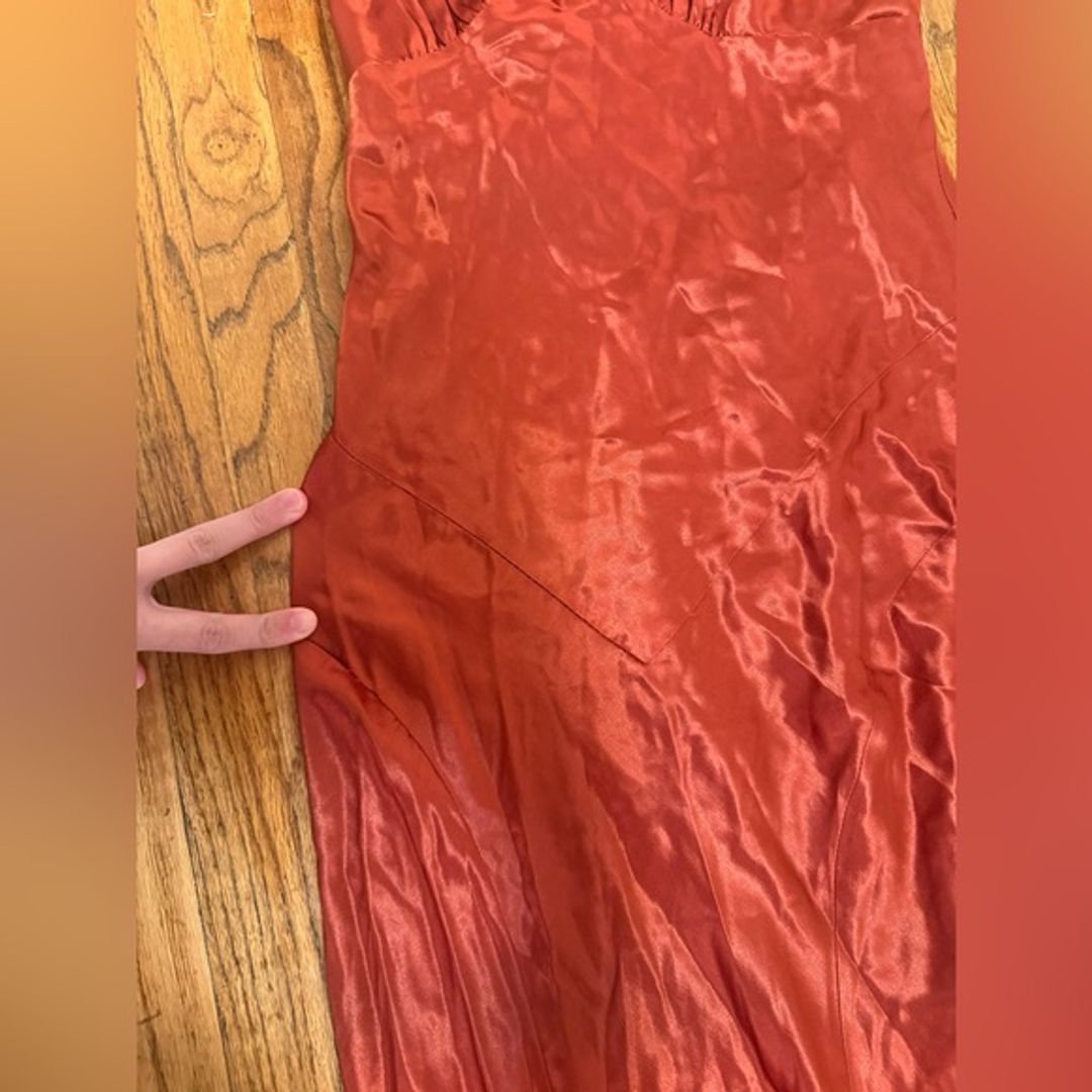 Vintage Kiki USA Rust Orange Satin Maxi Dress