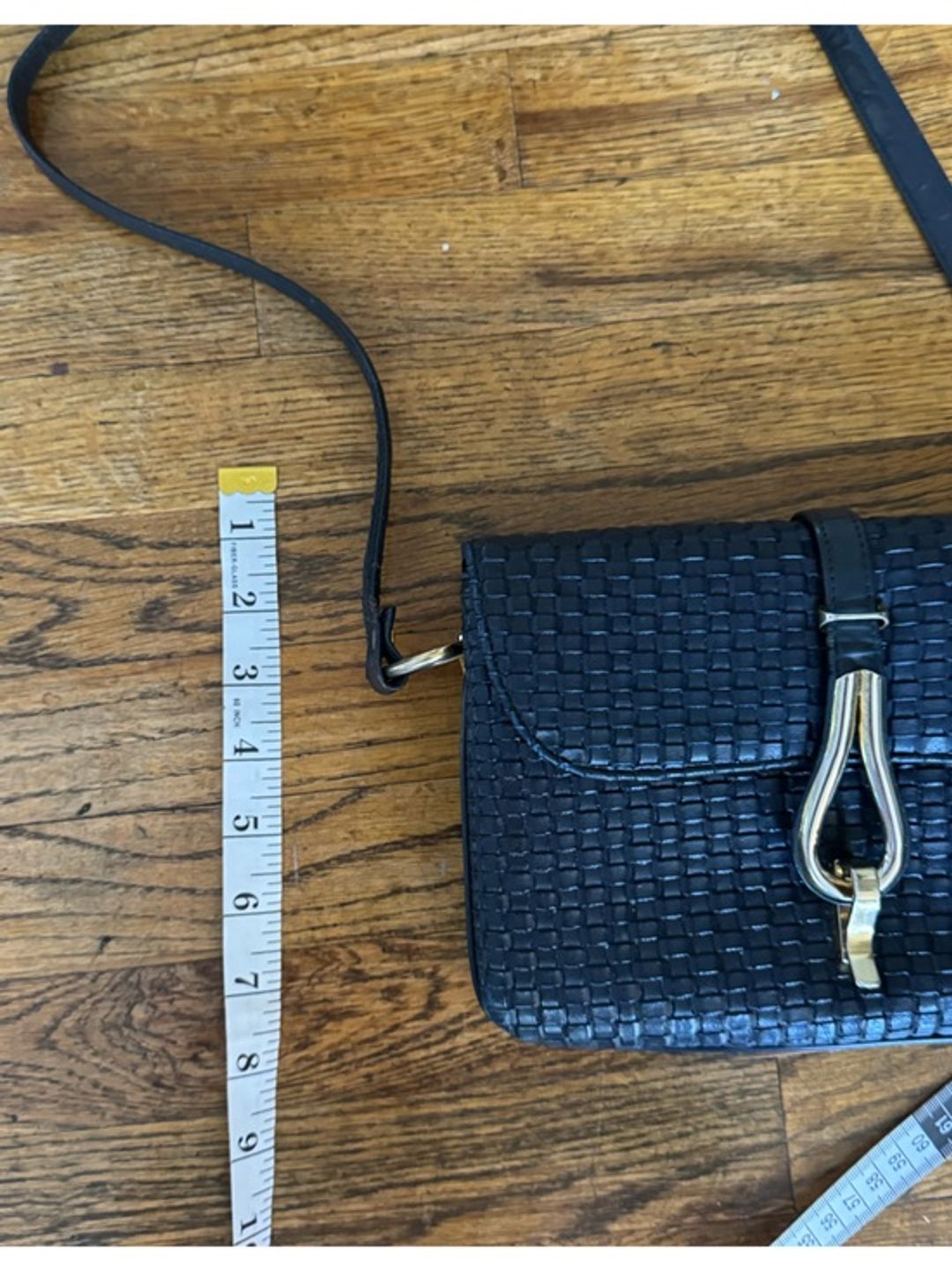 Vintage Navy Woven Leather Crossbody / Shoulder Bag with Gold/Silver Hardware (One Size)