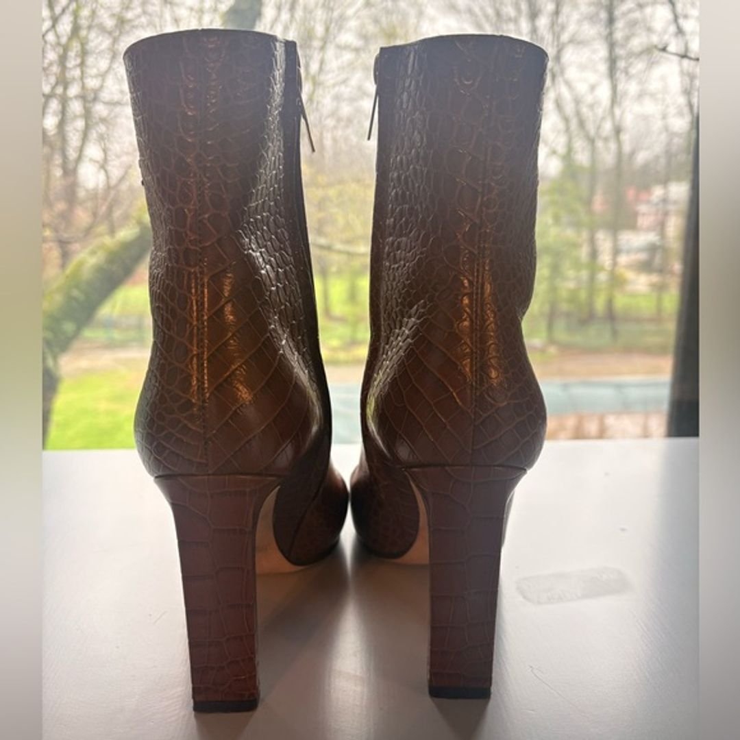 Jimmy Choo Camel Croc-Embossed High Heel Ankle Boots 12 US