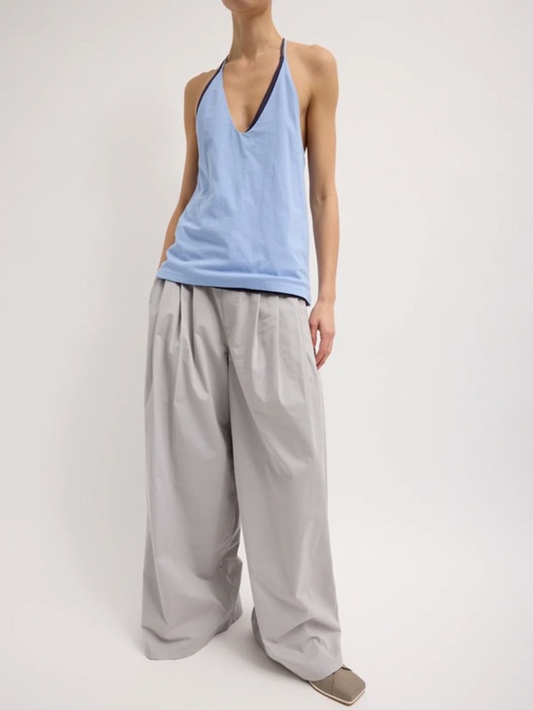 Garment Dyed Silky Cotton Triple Pleat Pant