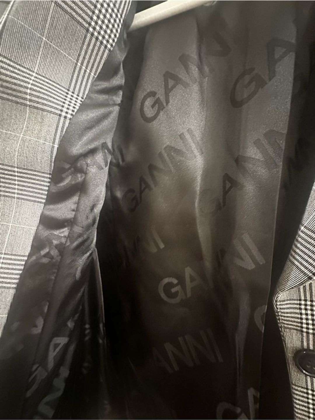 NWT Ganni Black and Gray Glen Plaid Blazer