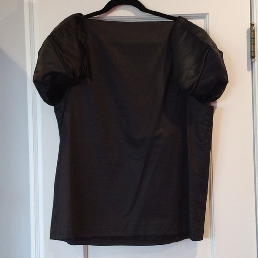 Tibi Black Cotton Sateen Box Sleeve Top