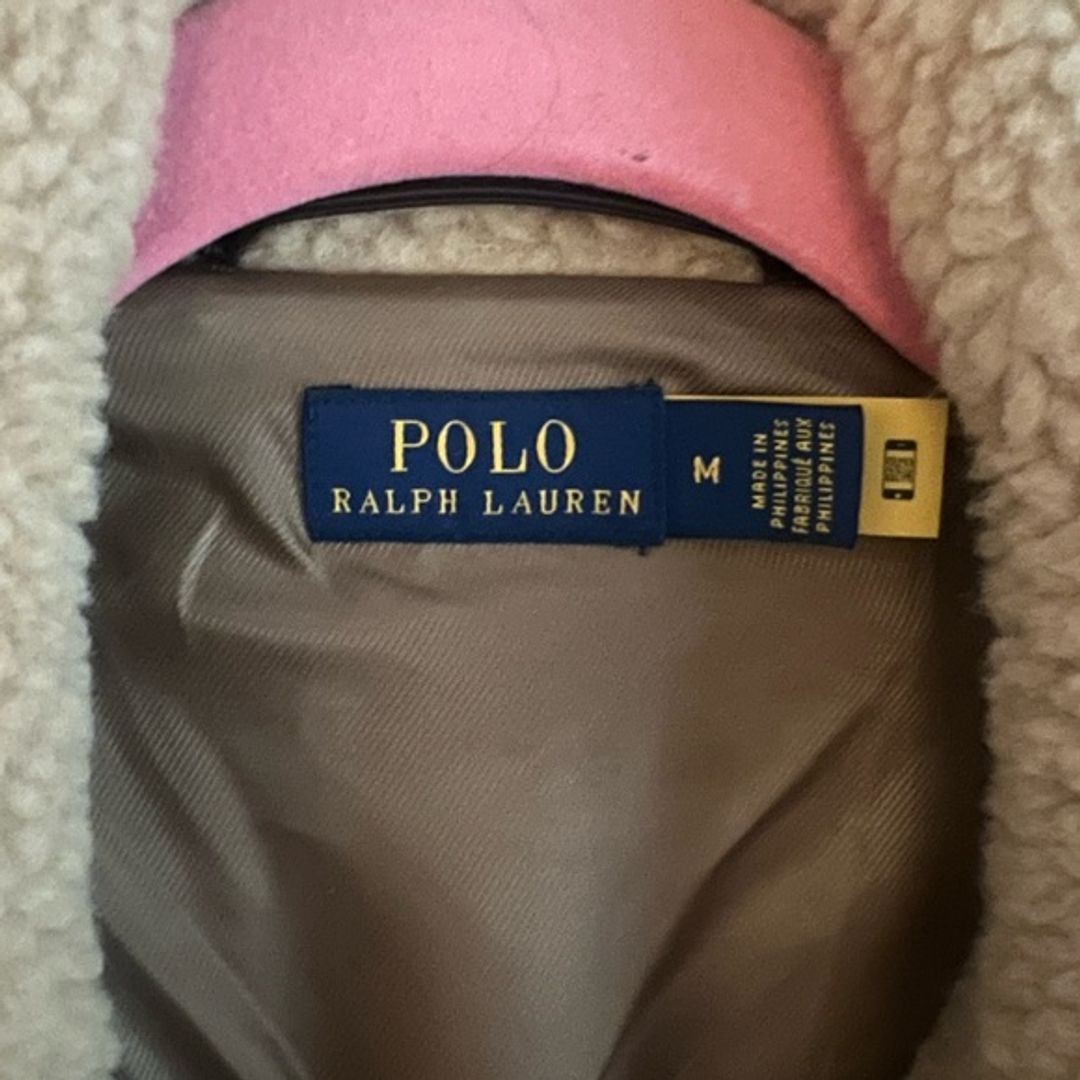 Polo Ralph Lauren Beige Sherpa Moto Jacket with Brown Trim
