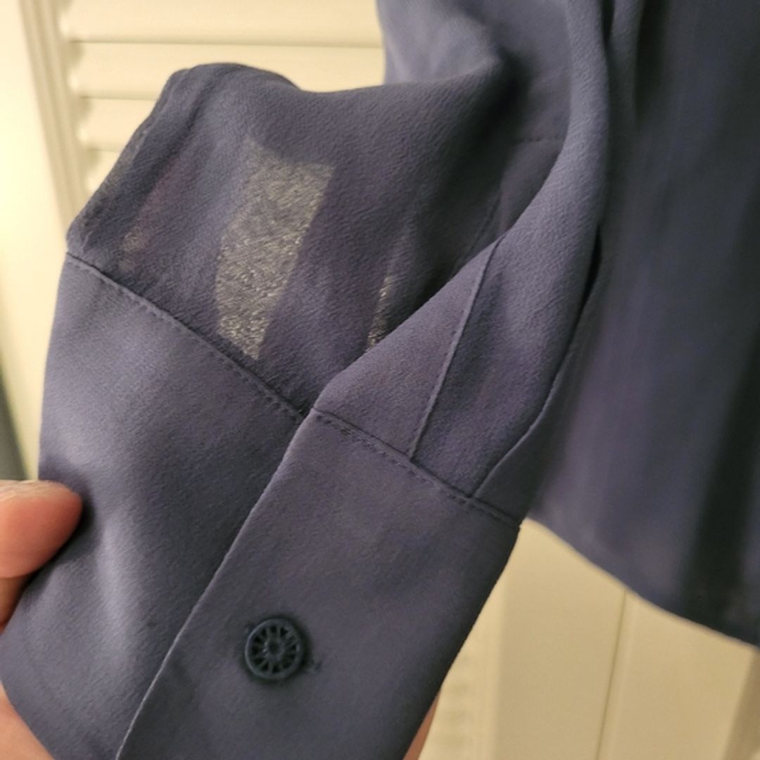 Tory Burch Navy Blue Silk Pintuck Buttondown Blouse