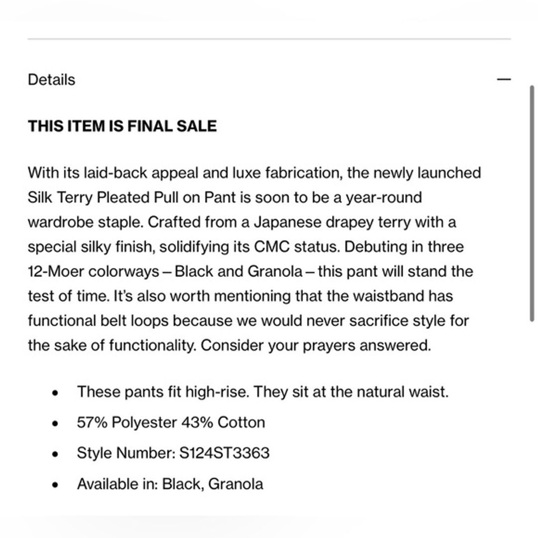 Silk Terry Pleated Pull On Pant