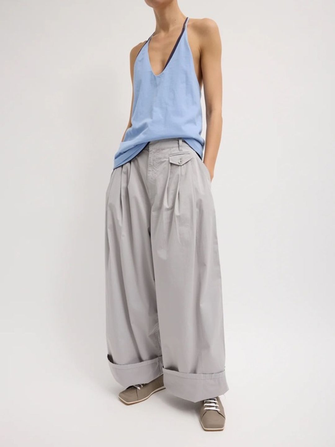 Garment Dyed Silky Cotton Triple Pleat Pant