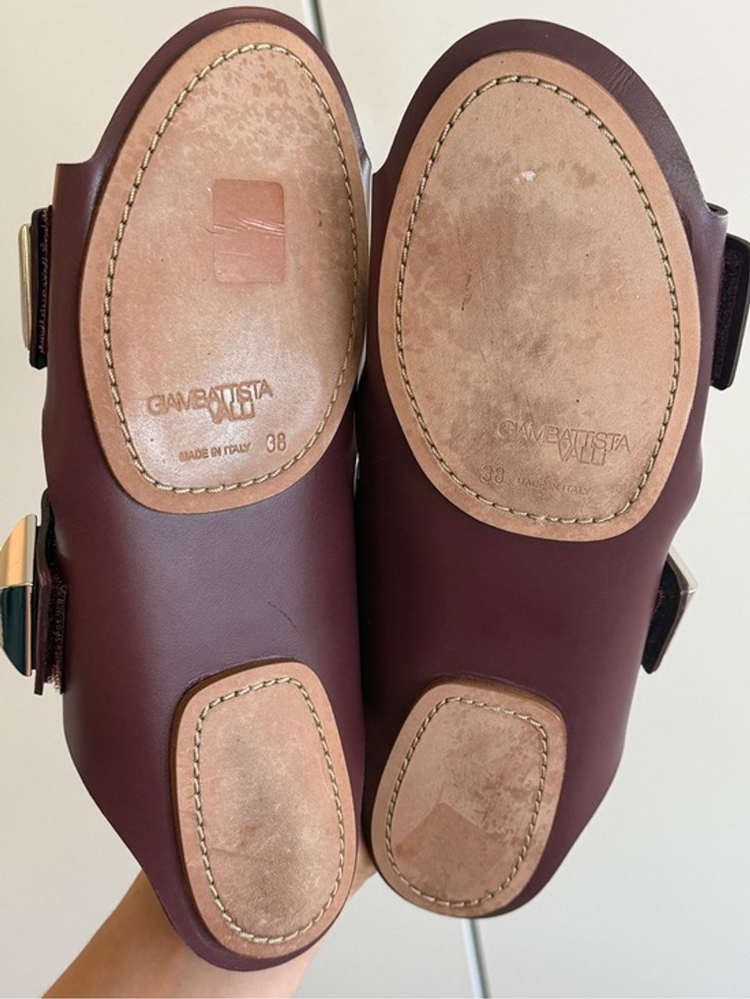 NWT Giambattista Valli Wine Studded Leather Slide Sandals