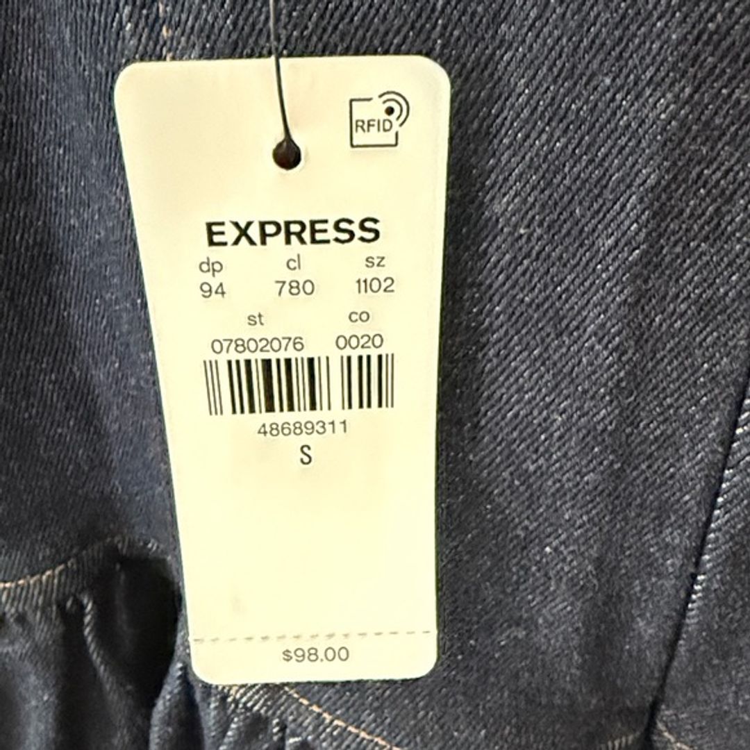 Express Dark Wash Denim Sweetheart Corset Fit And Flare Mini Dress