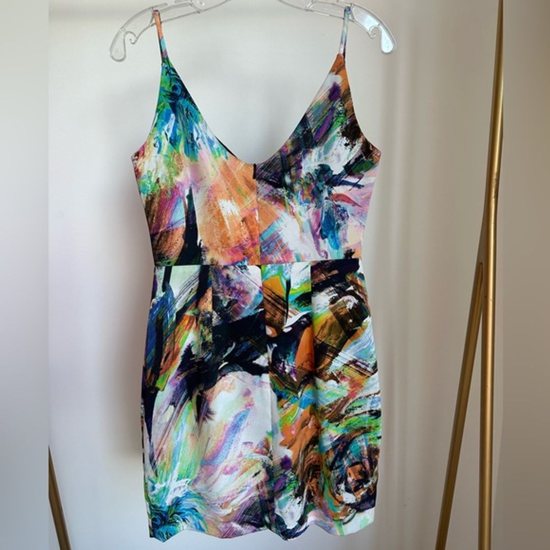 NWT Black Halo Multicolor Abstract Floral Print Mini Dress