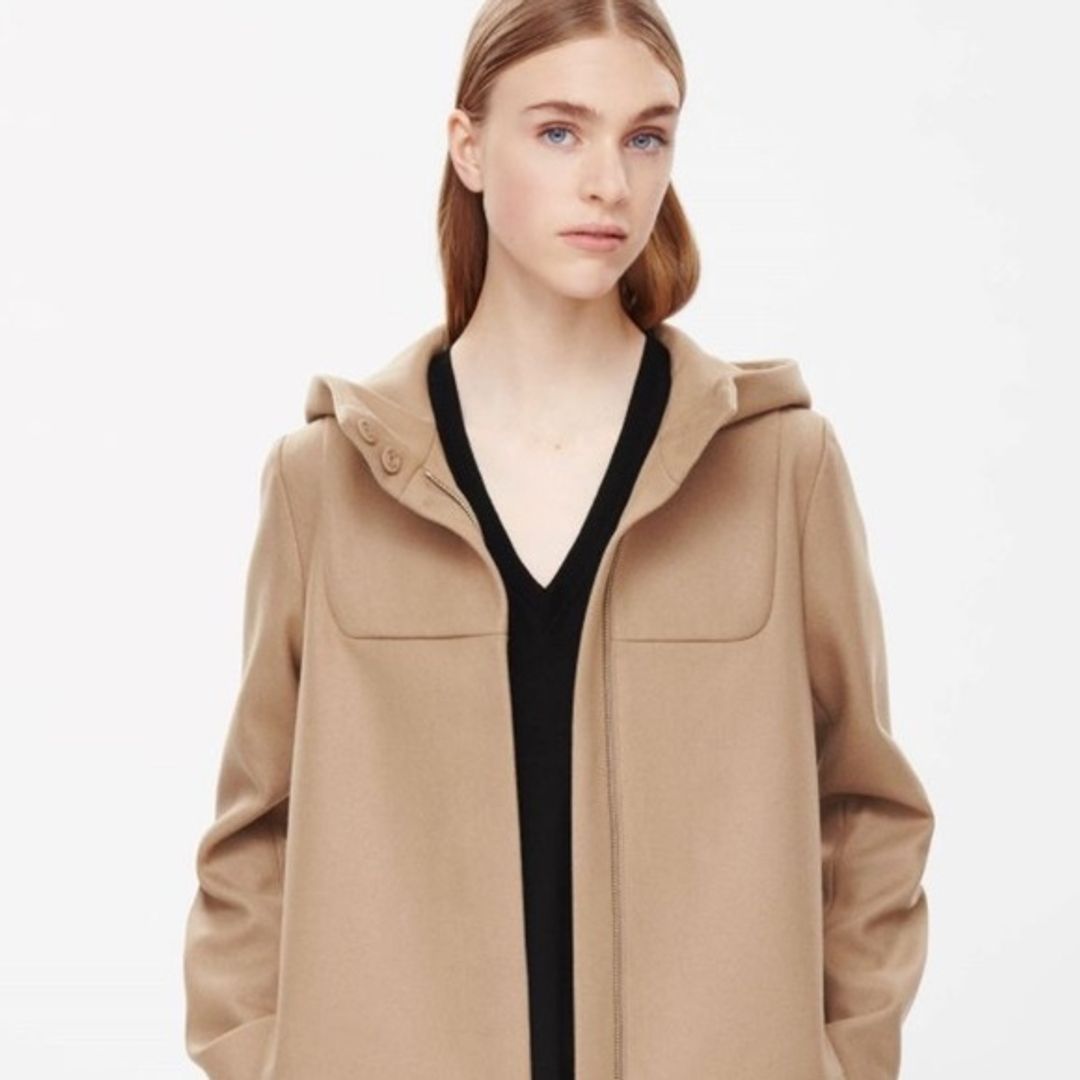 COS Black Hooded Wool Duffle Coat