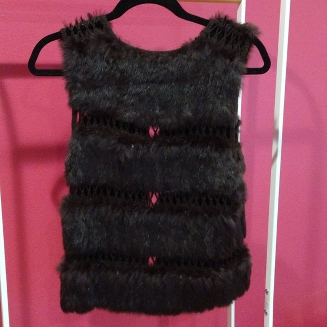BCBG Max Azria Black Genuine Rabbit Fur Vest