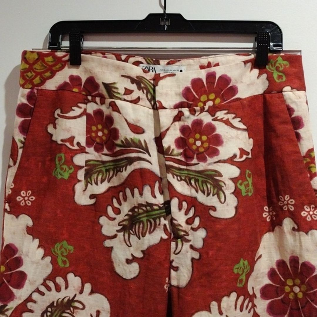 Zara Linen Blend Resort Set Printed Wide Leg Pants & Tunic Dress M/L Boho