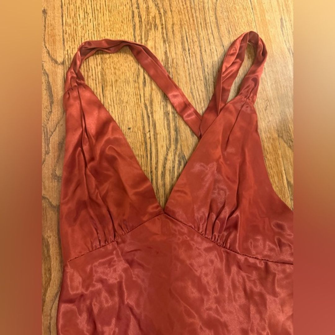 Vintage Kiki USA Rust Orange Satin Maxi Dress