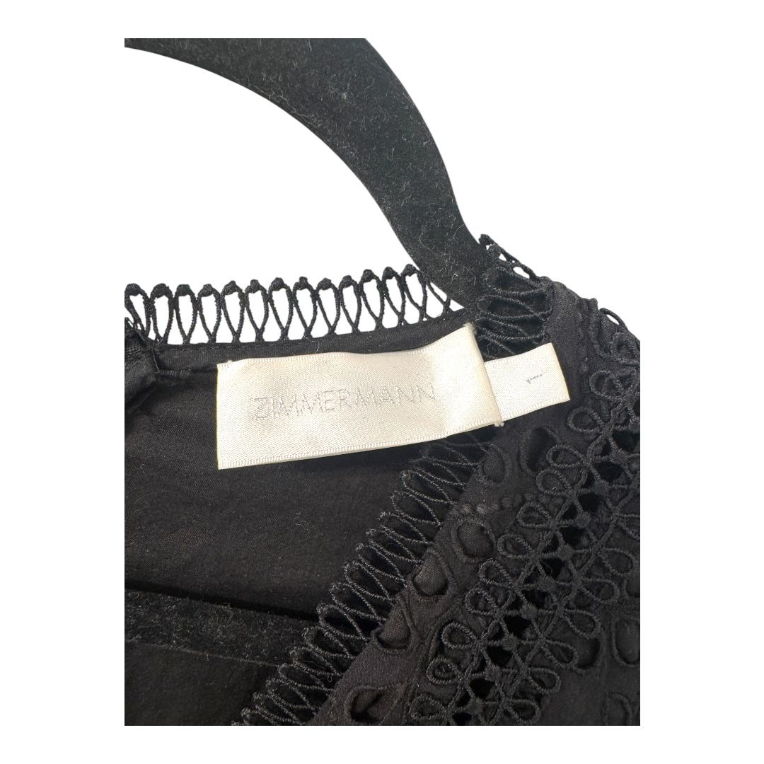 Zimmermann Black Eyelet V-Neck Mini Dress