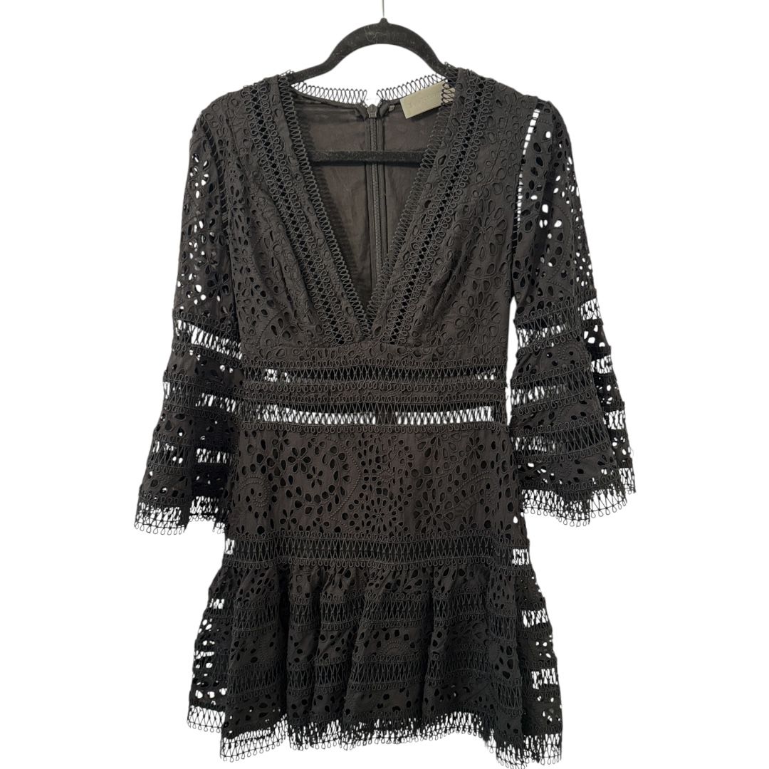 Zimmermann Black Eyelet V-Neck Mini Dress