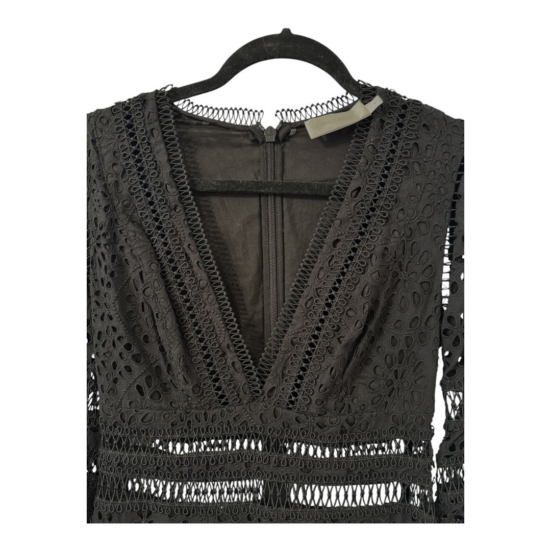 Zimmermann Black Eyelet V-Neck Mini Dress