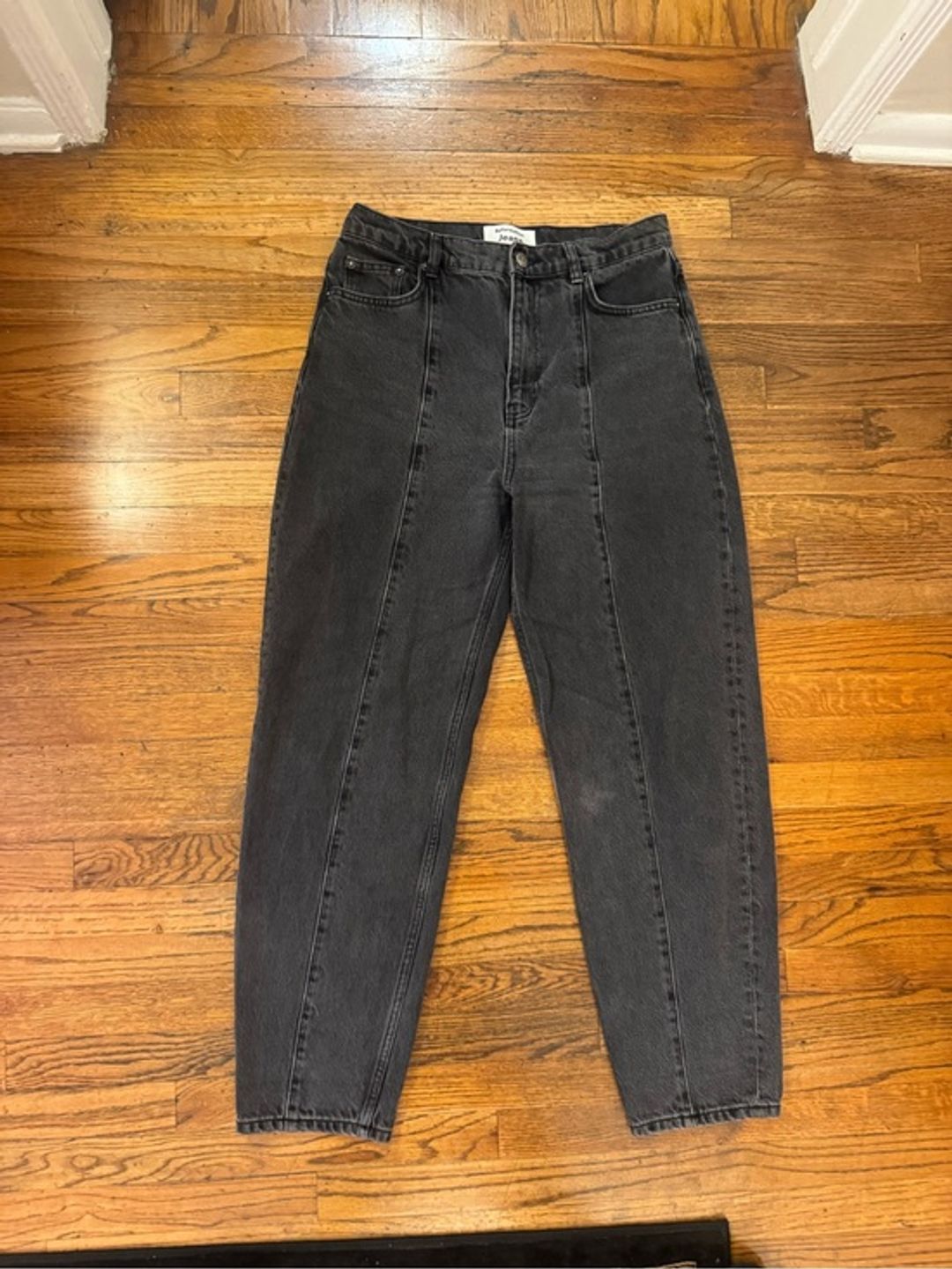 Reformation Kris Relaxed Jean High-Waist Black Washed Front Seam Jeans